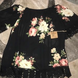 black floral off the shoulder blouse with tags